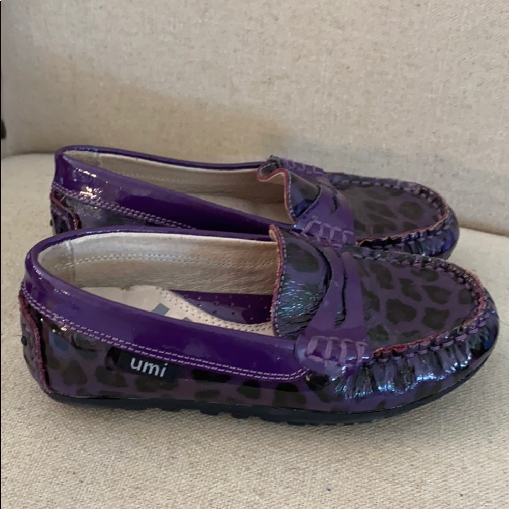 Umi Kids Patent Loafers Purple Animal Print 8.5
